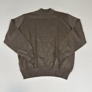 Neiman Marcus‎ Virgin Wool Sweater Mockneck Mens Large Brown Long Sleeve